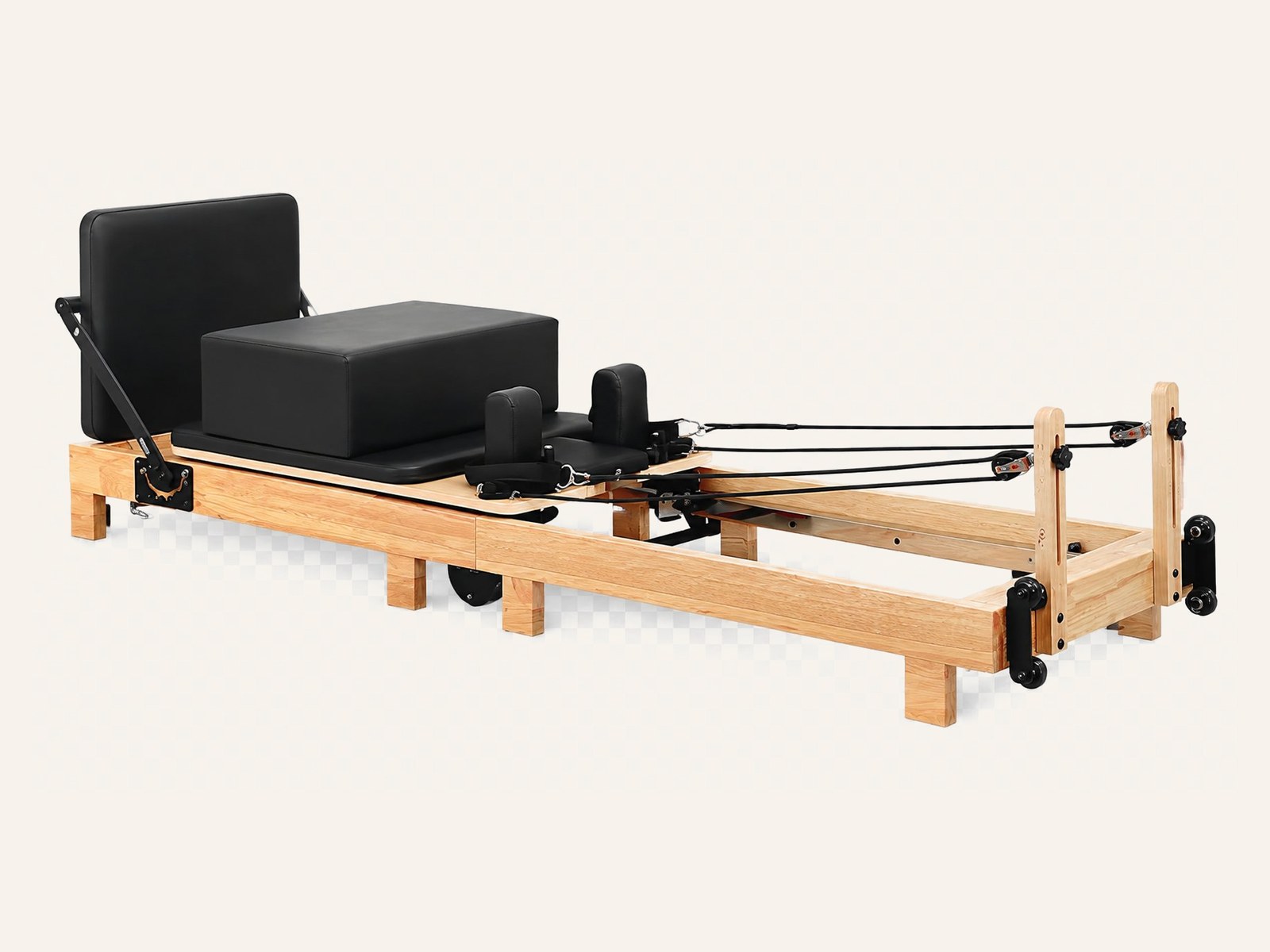 Pilates reformer machine, available in the home gym