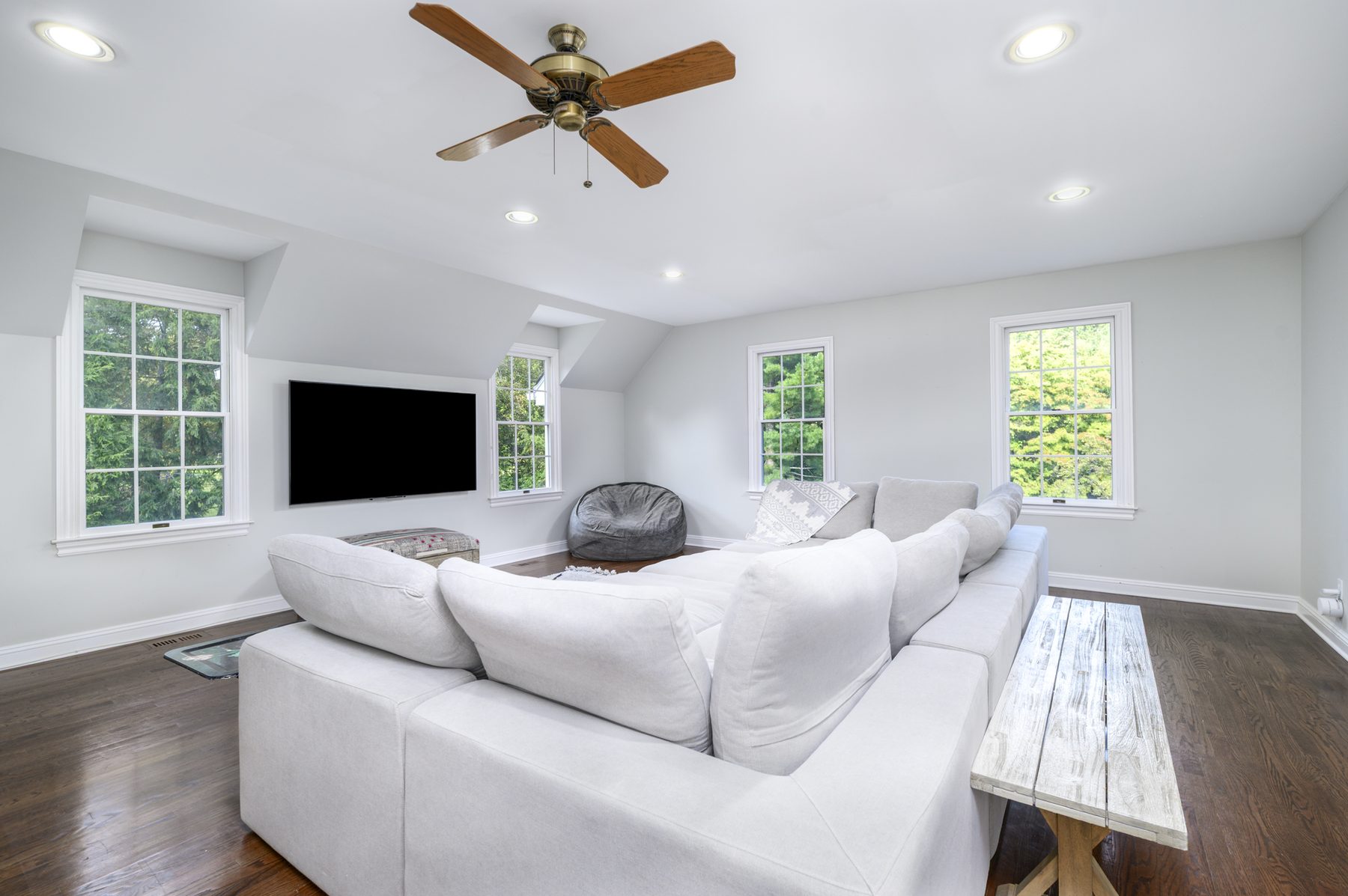 Upstairs TV lounge with deep sectional sofa